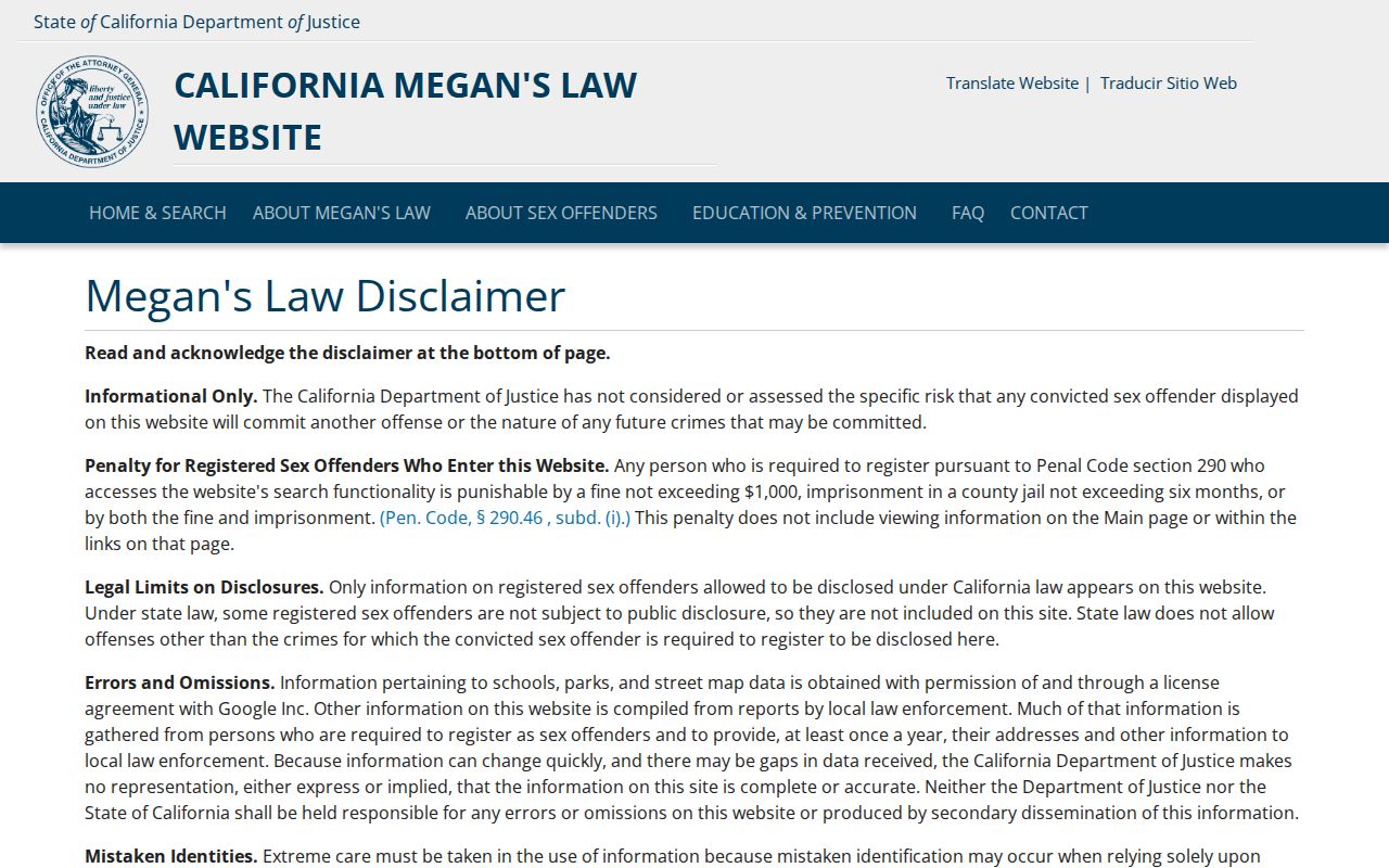 Banning people directories California Megan's Law restricted directory
