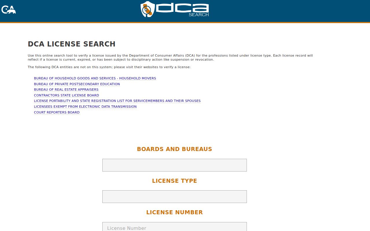 Banning people directories California DCA License Search