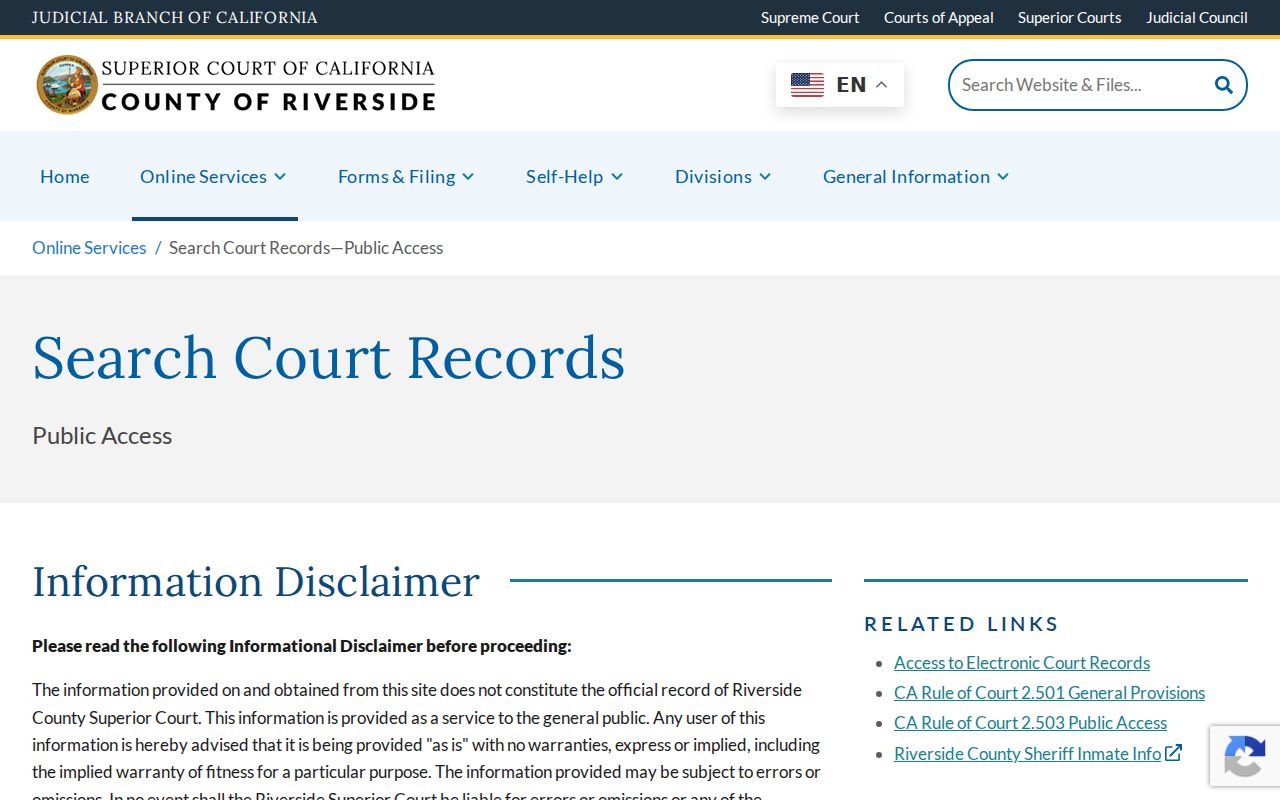 Banning public records Riverside court access instructions
