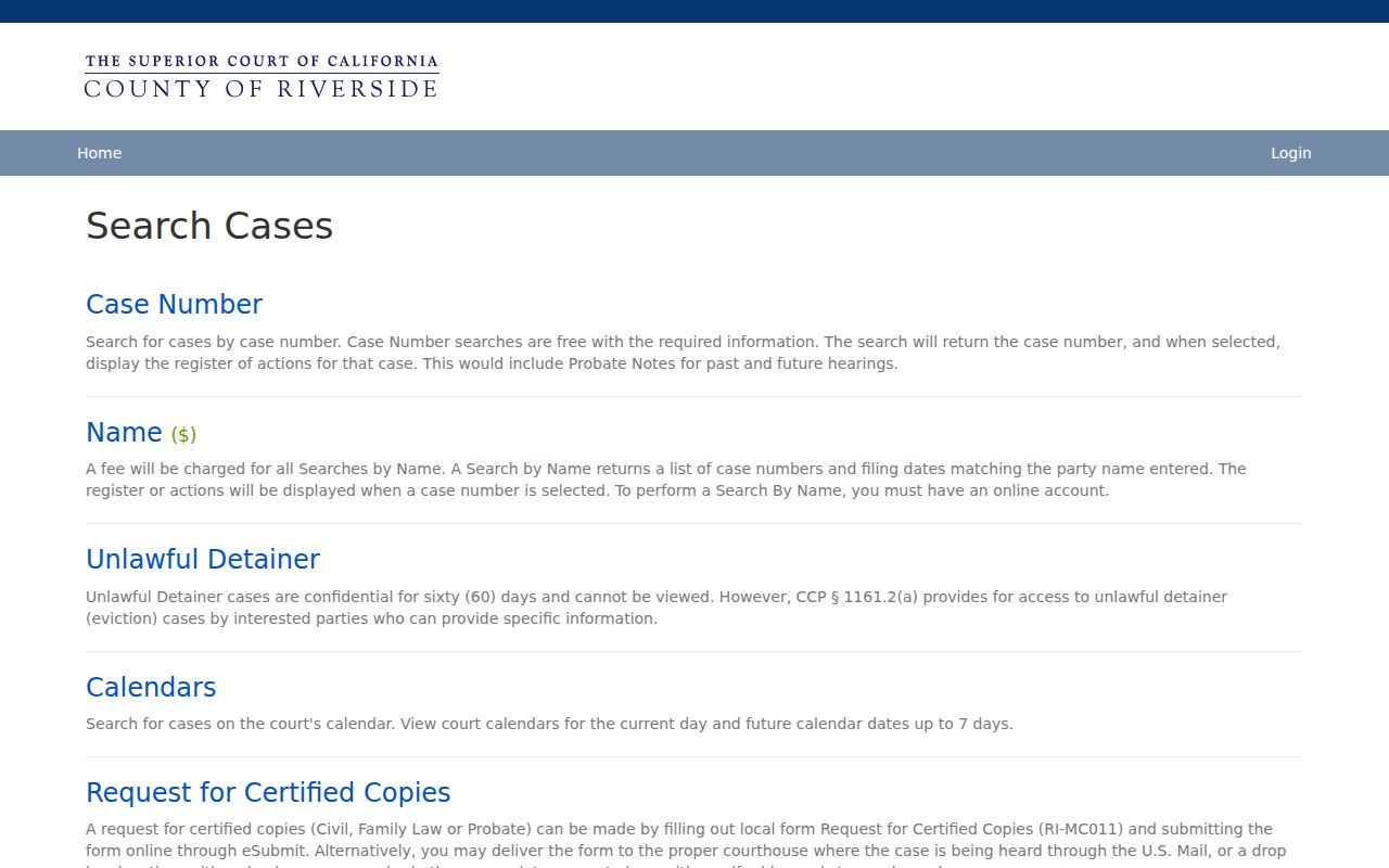 Banning public records Riverside court search cases