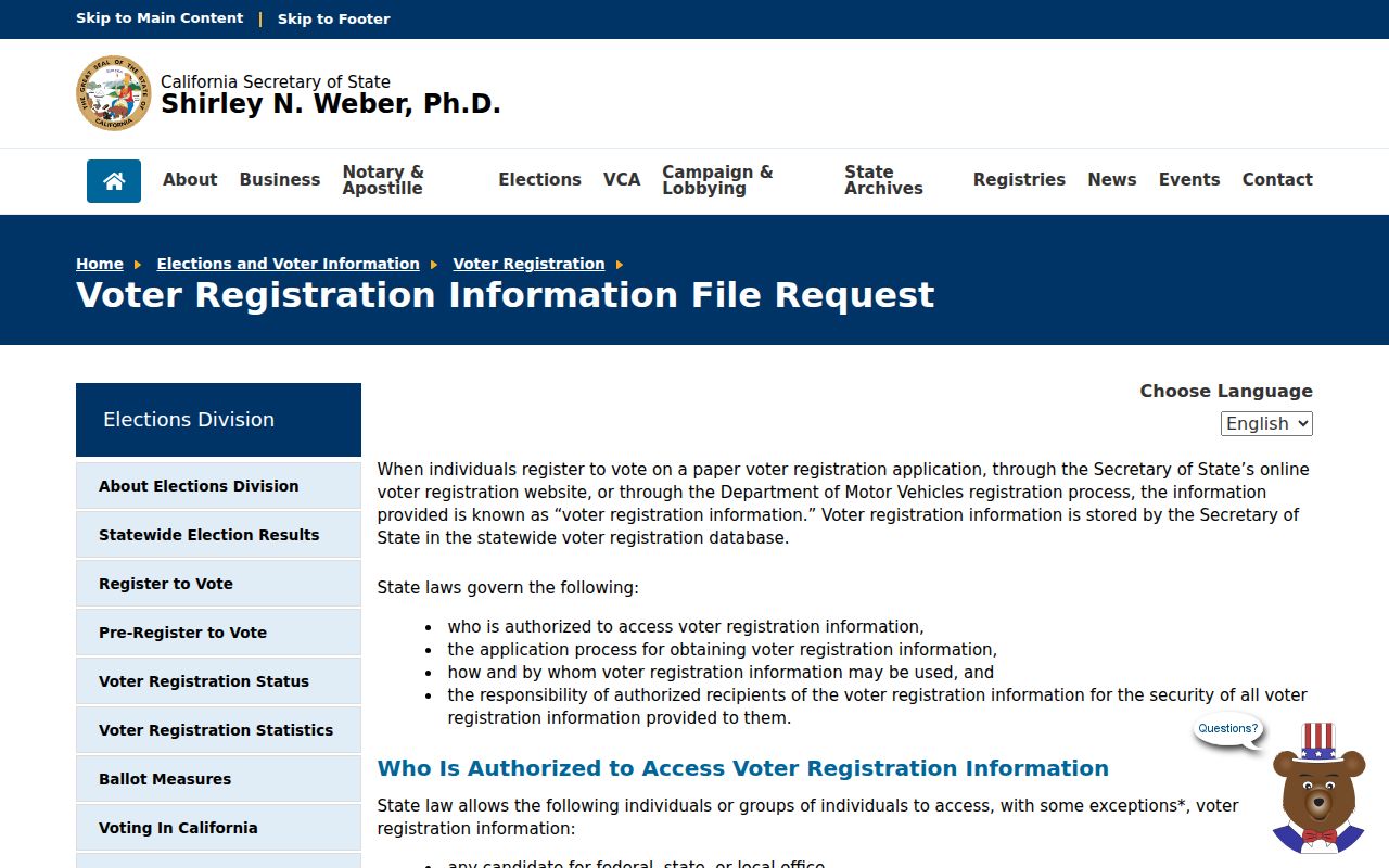 California voter-file request rules for Banning voter registration records