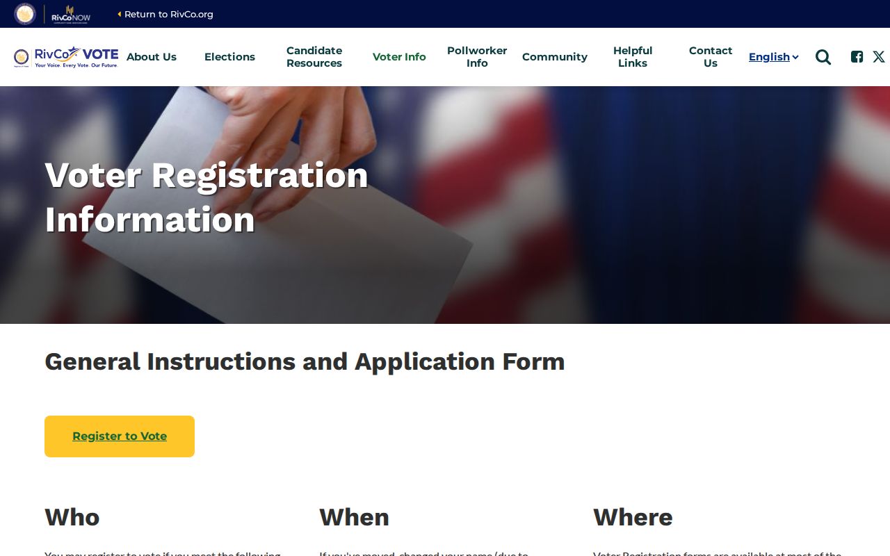 Riverside Registrar voter registration information page for Banning voters